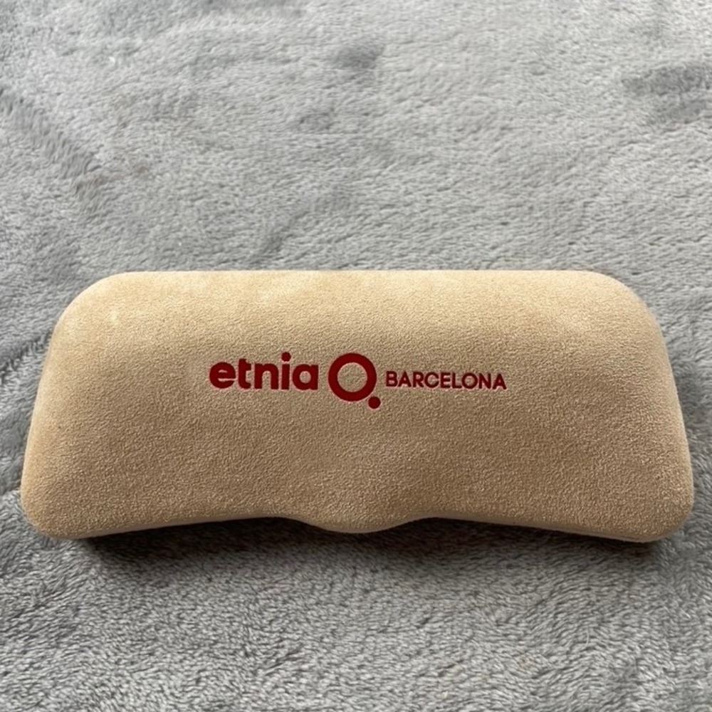 Etnia Barcelona Tan Suede Hard Eyeglass Case Red Velvet Lining with Cloth